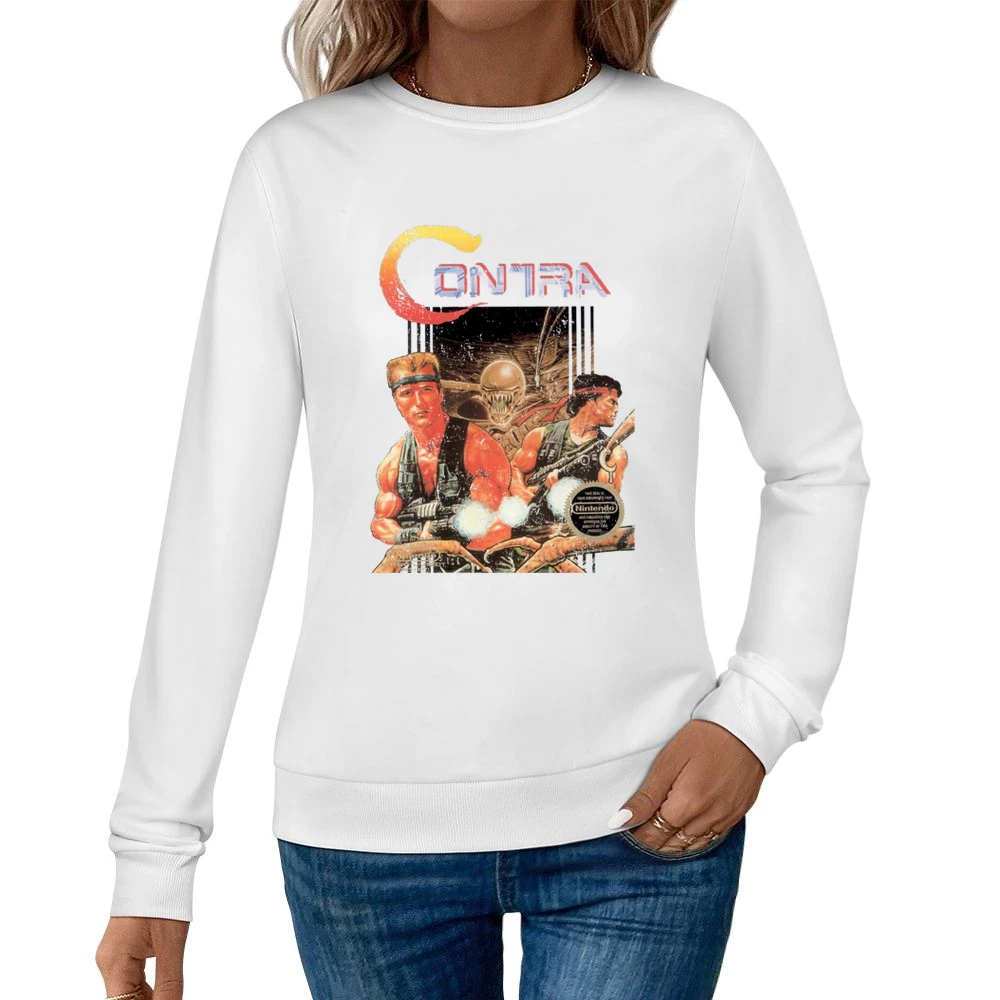 Contra Nes Nintendo Konami Old School Retro Video Game Fan Distressed Women Pullover Sweatshirt