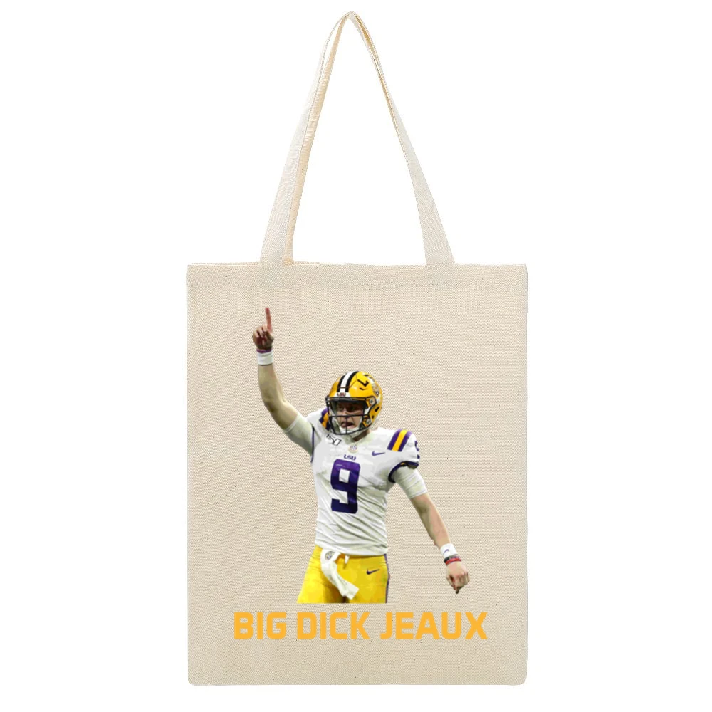 Corrected Big Dick Jeaux Joe Burrow Lsu Louisiana Football Sports Fan Beige Canvas Tote Shopping Bag