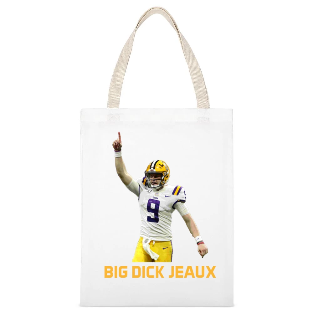 Corrected Big Dick Jeaux Joe Burrow Lsu Louisiana Football Sports Fan White Canvas Tote Shopping Bag