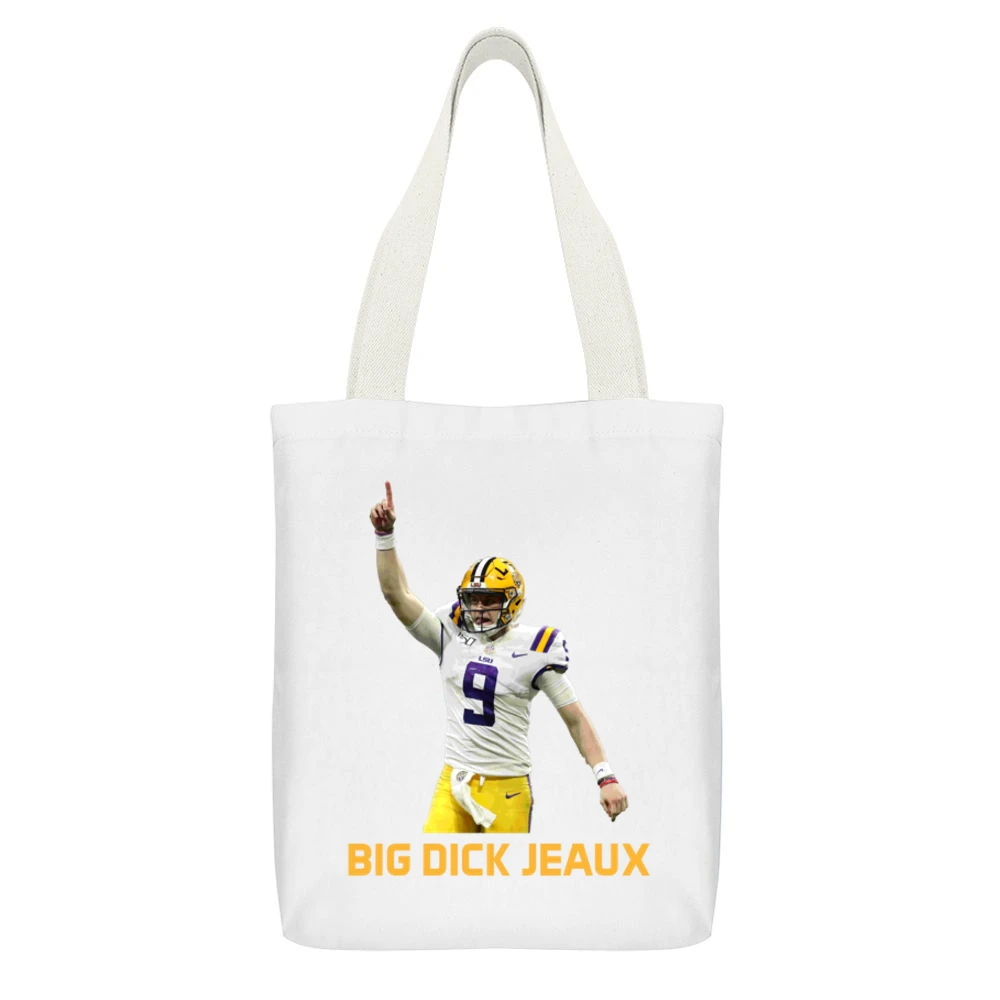 Corrected Big Dick Jeaux Joe Burrow Lsu Louisiana Football Sports Fan White Canvas Tote Shopping Bag With Interior Pocket
