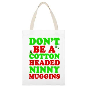Cotton Headed Ninny Muggins Fun Elf Tee Shirt White Canvas Tote Shopping Bag