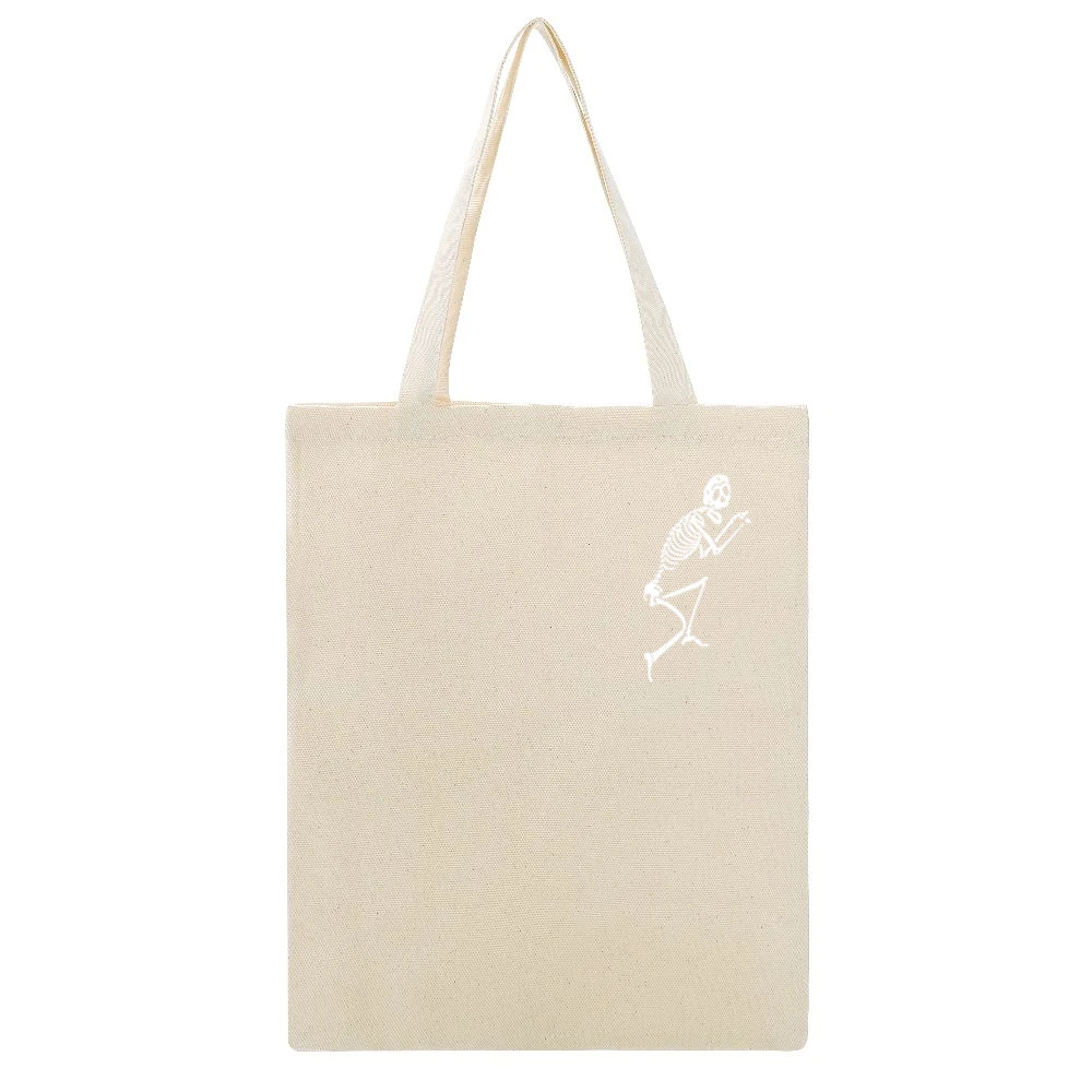 Crawling Skeleton Fun Grunge Graphic Tee Shirt Beige Canvas Tote Shopping Bag