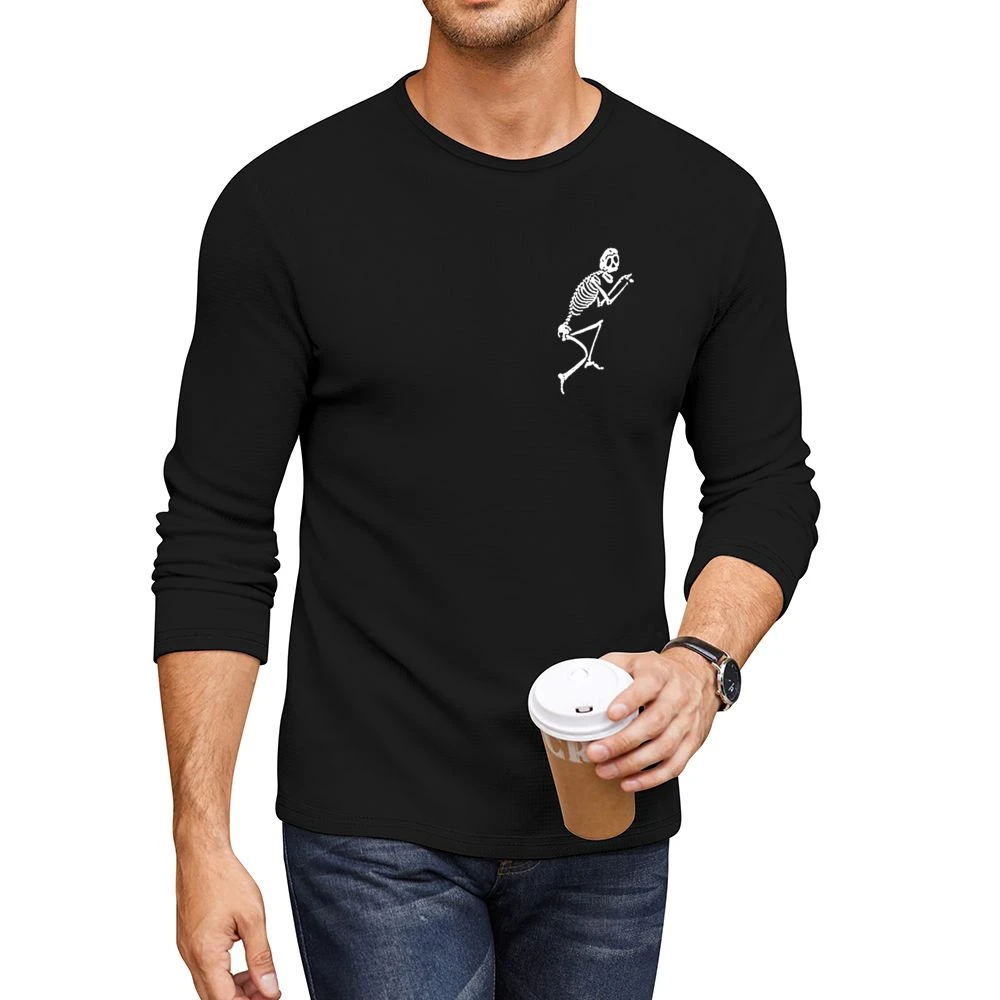 Crawling Skeleton Fun Grunge Graphic Tee Shirt Men CrewNeck Long Sleeve T-Shirt