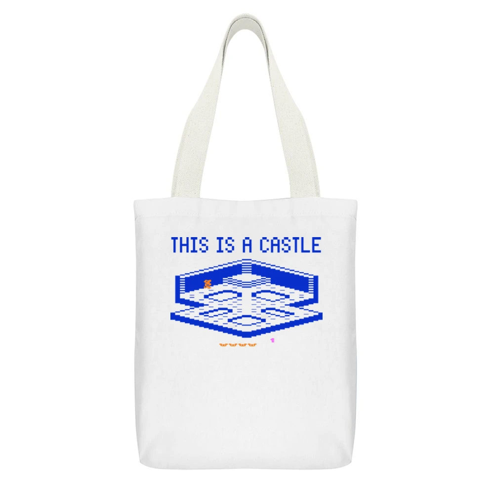 Crystal Castles Video Game Retro 80s White Canvas Tote Shopping Bag With Interior Pocket