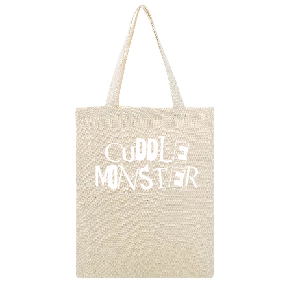 Cuddle Monster Fun Grunge Graphic Beige Canvas Tote Shopping Bag