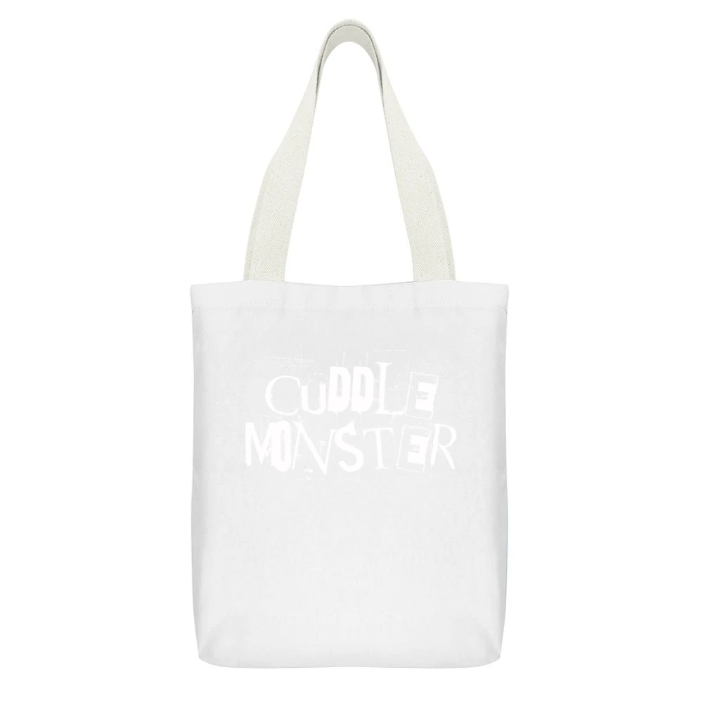 Cuddle Monster Fun Grunge Graphic White Canvas Tote Shopping Bag With Interior Pocket