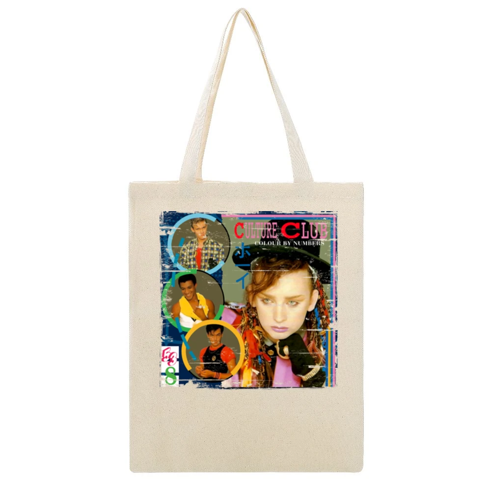 Culture Club Colour By Numbers Album Cover Distressed Image Beige Canvas Tote Shopping Bag