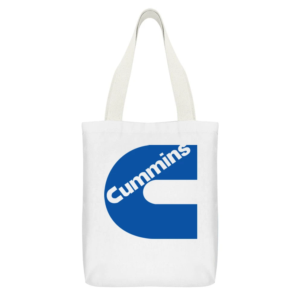 Cummins Motor Dodge Auto White Canvas Tote Shopping Bag With Interior Pocket
