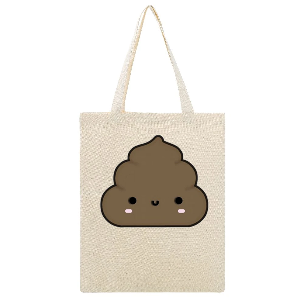Cute Little Poop Adorable Cartoon Tee Shirt Beige Canvas Tote Shopping Bag