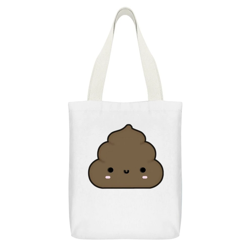 Cute Little Poop Adorable Cartoon Tee Shirt White Canvas Tote Shopping Bag With Interior Pocket