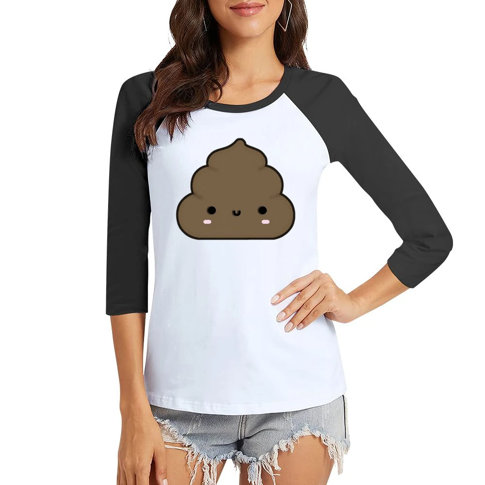 Cute Little Poop Adorable Cartoon Tee Shirt Women Ladies 3-4 Sleeve T-Shirt