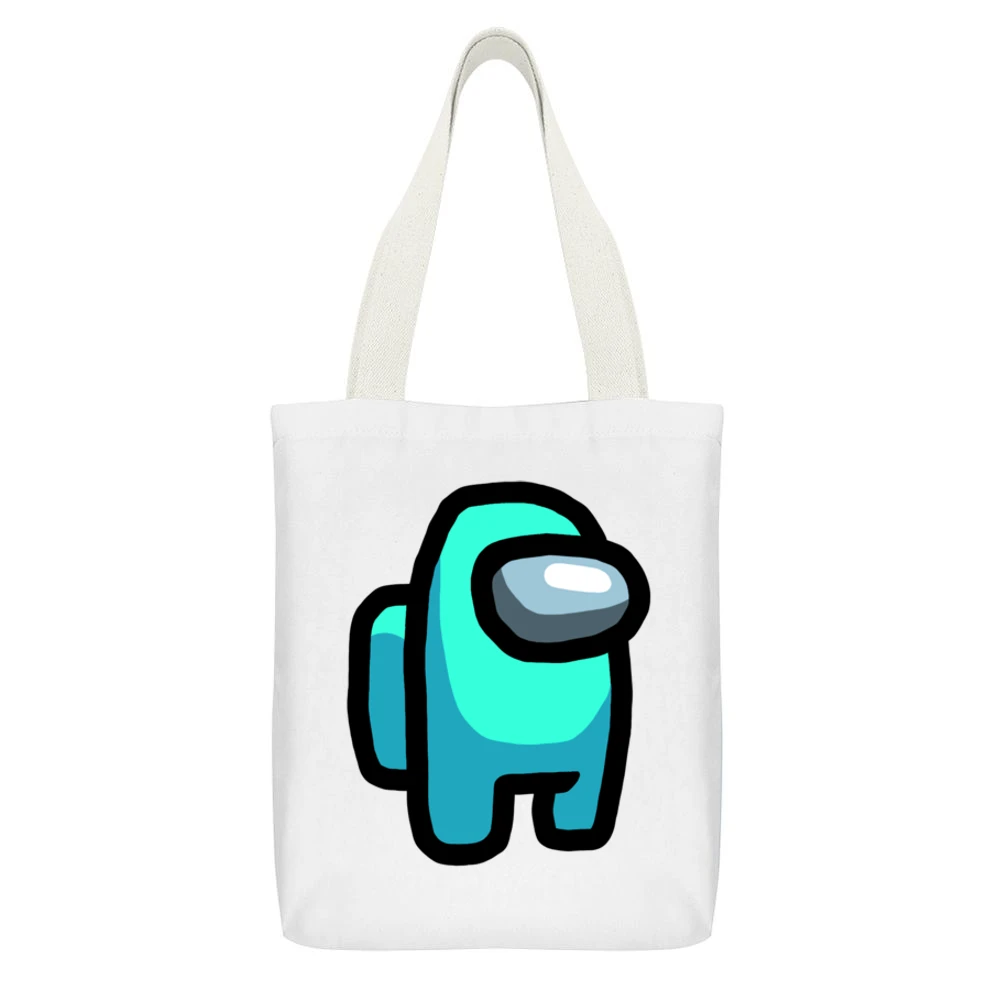 Cyan Suspect Fun Video Game Fan White Canvas Tote Shopping Bag With Interior Pocket