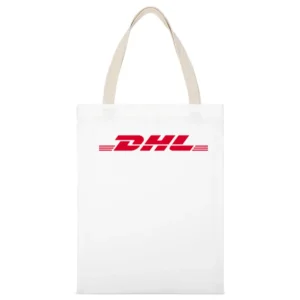 DHL Popular Graphic Logo Tee Shirt White Canvas Tote Shopping Bag