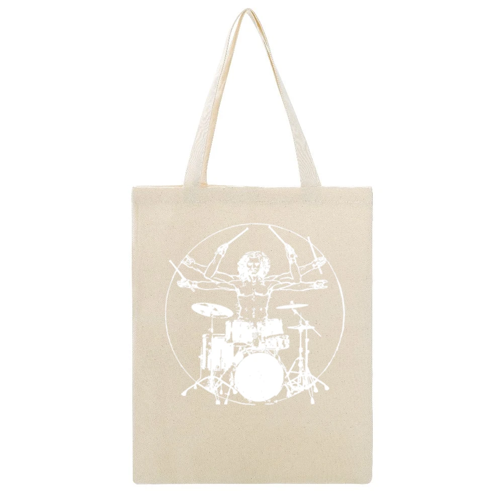 Da Vinci Theory Rock N Roll Drummer Fun Drum Beige Canvas Tote Shopping Bag