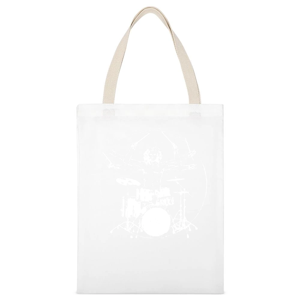Da Vinci Theory Rock N Roll Drummer Fun Drum White Canvas Tote Shopping Bag