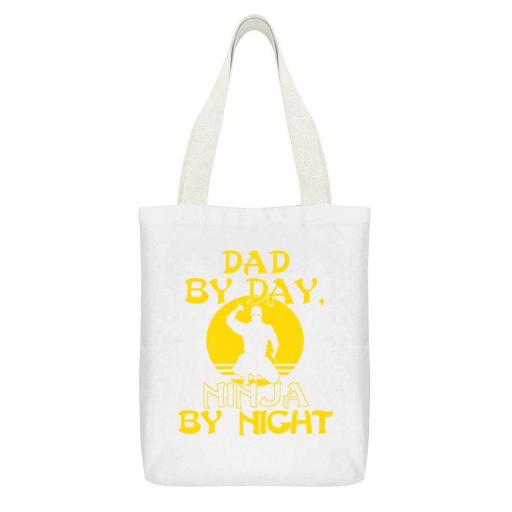 Dad By Day Ninja By Night Tshirt (all Styles And Colors Available) White Canvas Tote Shopping Bag With Interior Pocket