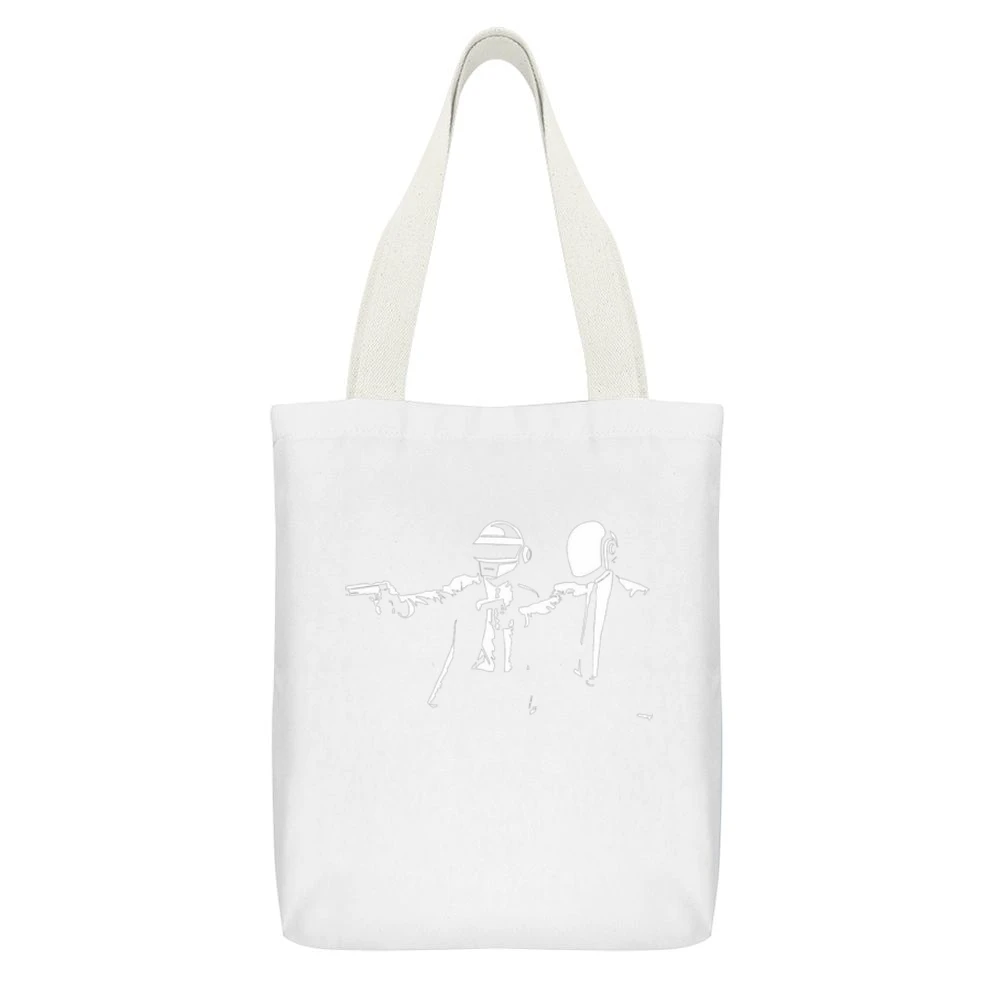 Daft punk duo house music artist in Pulp fiction vincent and Jules mov White Canvas Tote Shopping Bag With Interior Pocket