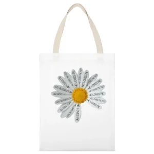 Daisy He Loves Me Cute Graphic Tee Shirt White Canvas Tote Shopping Bag