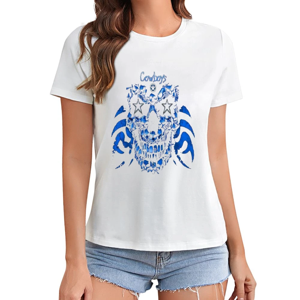 Dallas Cowboys Skull Nfl Tshirt Asian Size Women Ladies T-shirt
