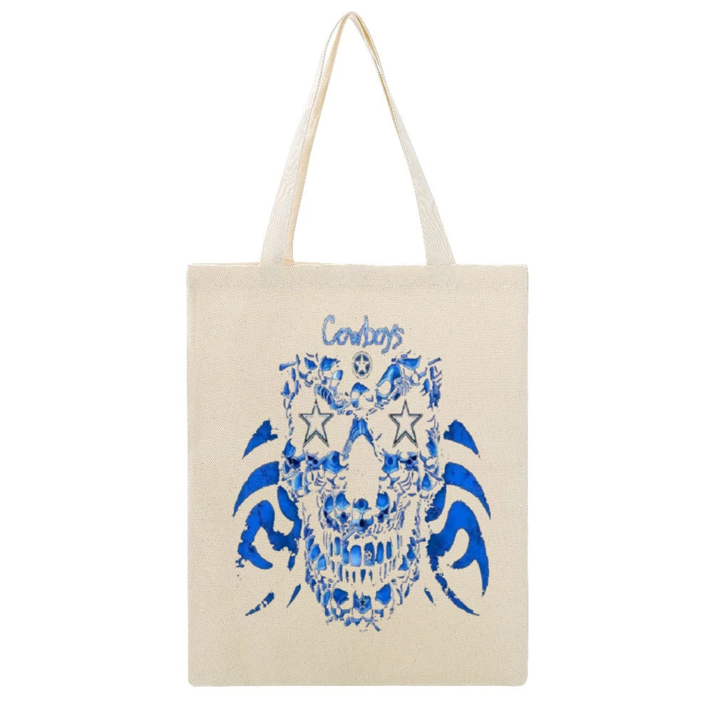 Dallas Cowboys Skull Nfl Tshirt Beige Canvas Tote Shopping Bag