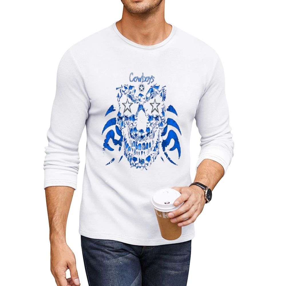Dallas Cowboys Skull Nfl Tshirt Men CrewNeck Long Sleeve T-Shirt