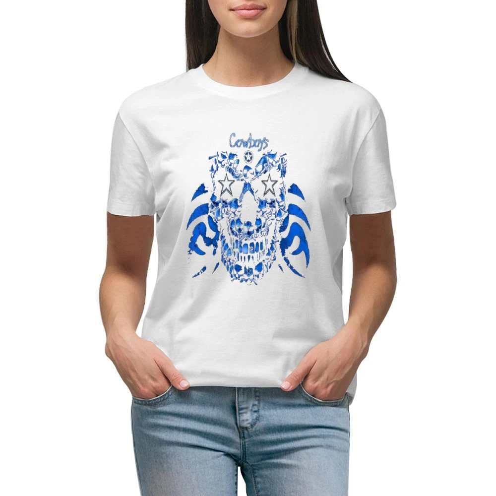 Dallas Cowboys Skull Nfl Tshirt Premium Women Ladies T-shirt