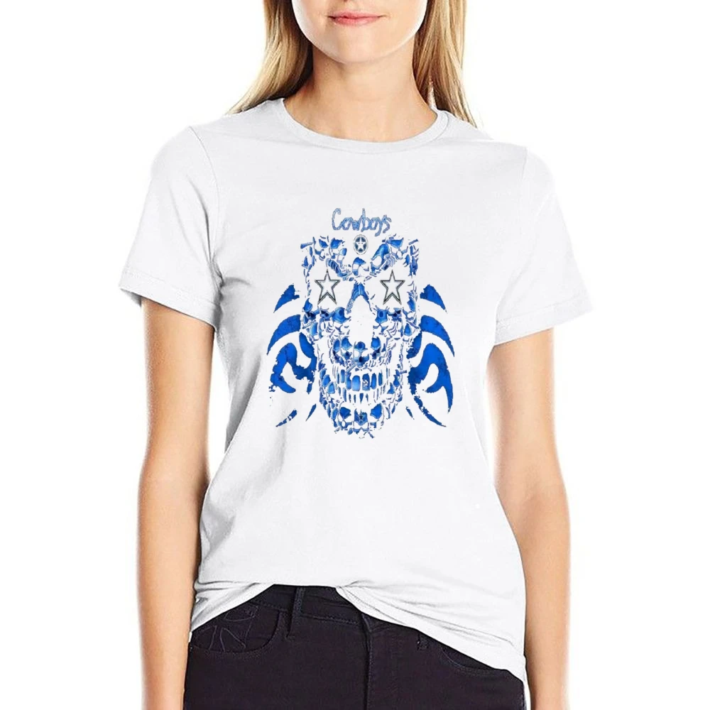 Dallas Cowboys Skull Nfl Tshirt US Size Women Ladies T-shirt