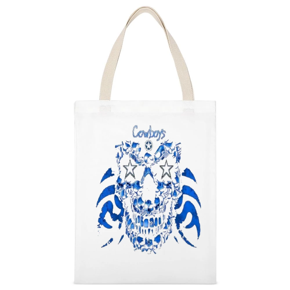 Dallas Cowboys Skull Nfl Tshirt White Canvas Tote Shopping Bag