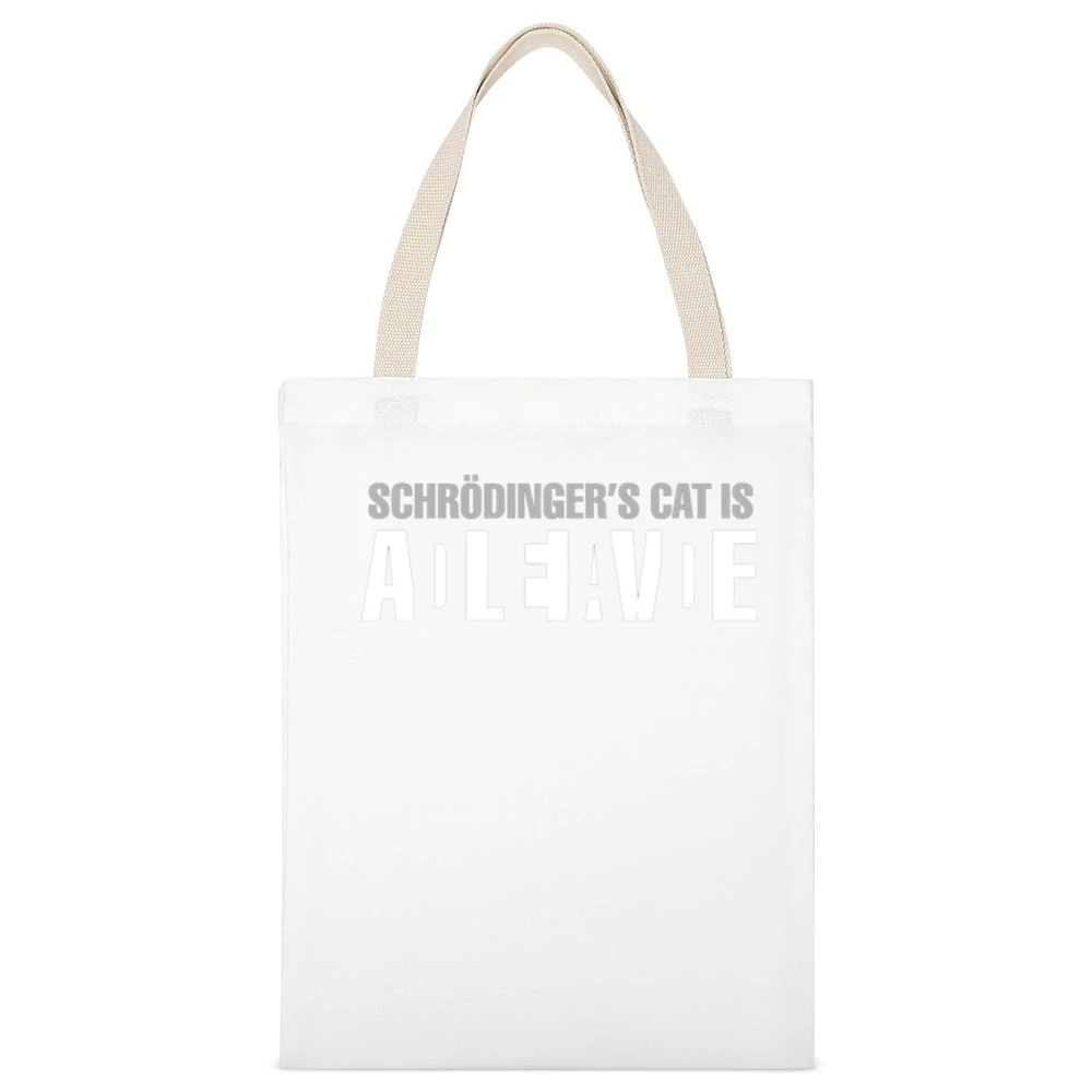 Dead and Alive Erwin Schrodinger's cat White Canvas Tote Shopping Bag