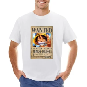 Dead or alive Monkey D Luffy Marine Wanted poster One Piece anime mang Asian Size Men T-Shirt