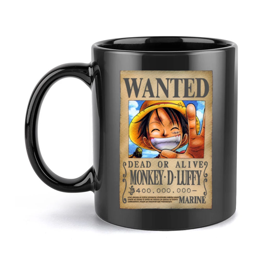 Dead or alive Monkey D Luffy Marine Wanted poster One Piece anime mang Black Mug