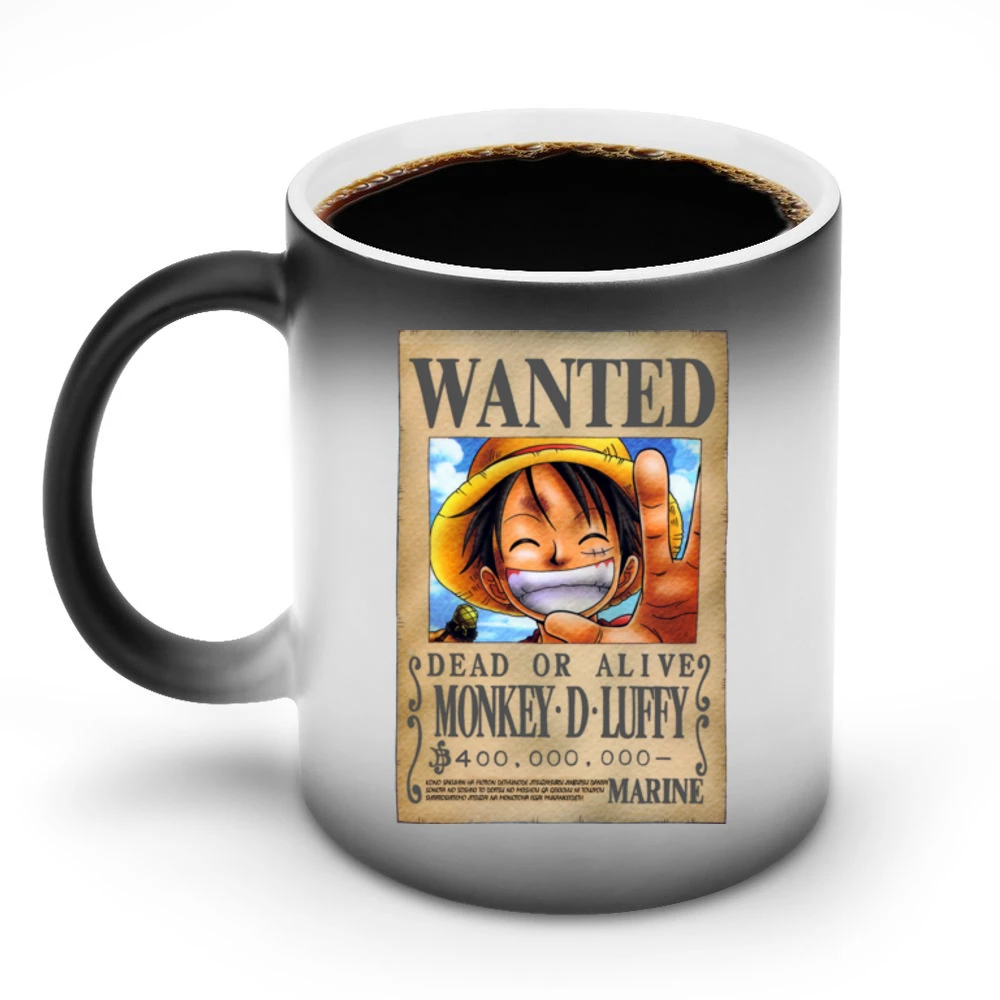 Dead or alive Monkey D Luffy Marine Wanted poster One Piece anime mang Discoloration Mug