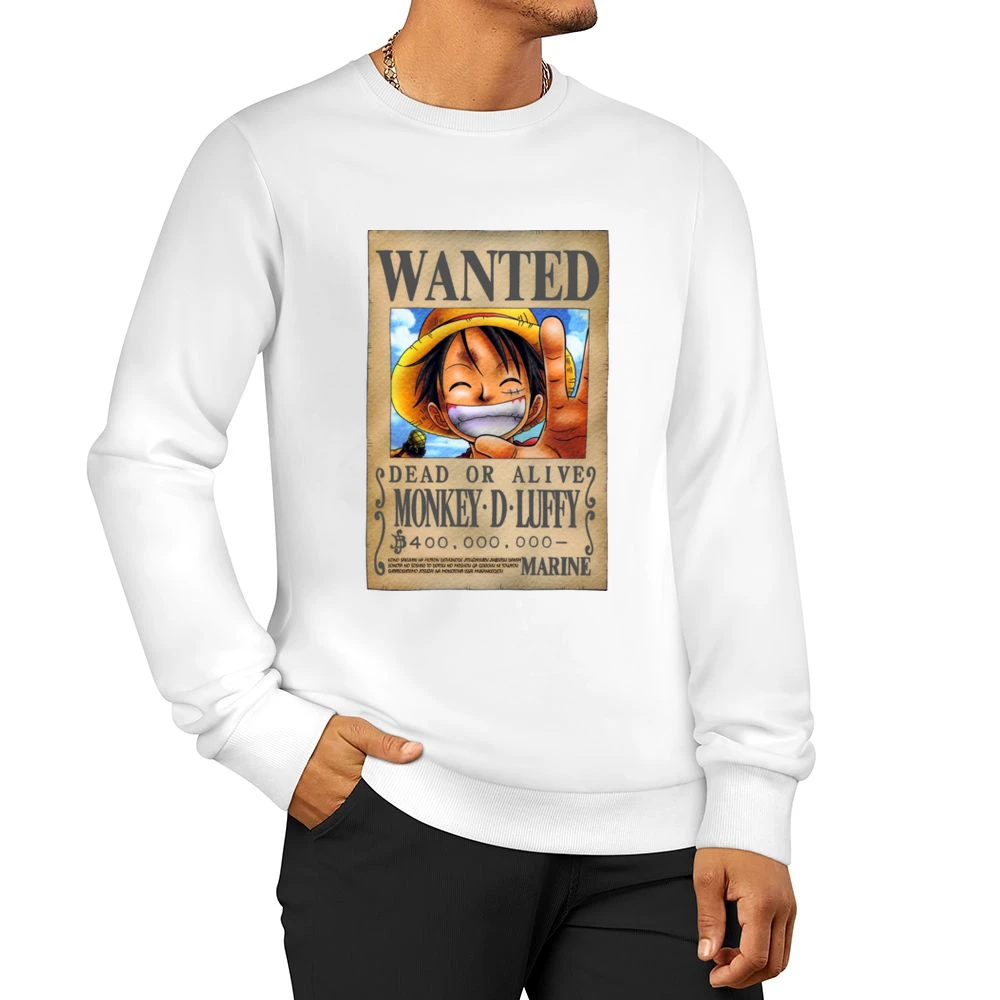 Dead or alive Monkey D Luffy Marine Wanted poster One Piece anime mang Men Pullover Sweatshirt