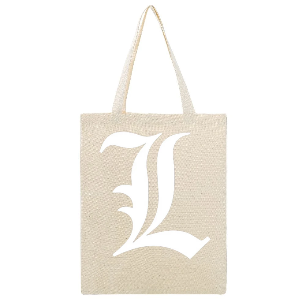 Detective L Death Note Anime Manga Beige Canvas Tote Shopping Bag