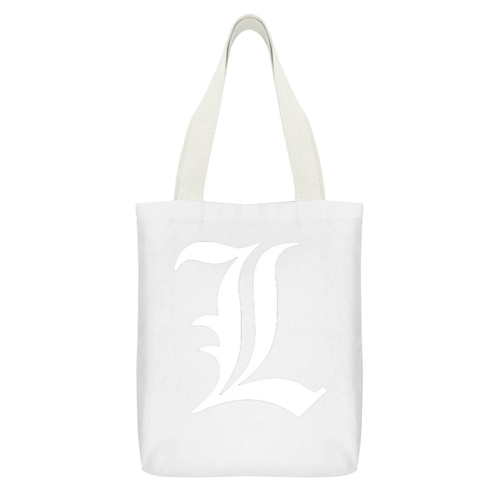 Detective L Death Note Anime Manga White Canvas Tote Shopping Bag With Interior Pocket