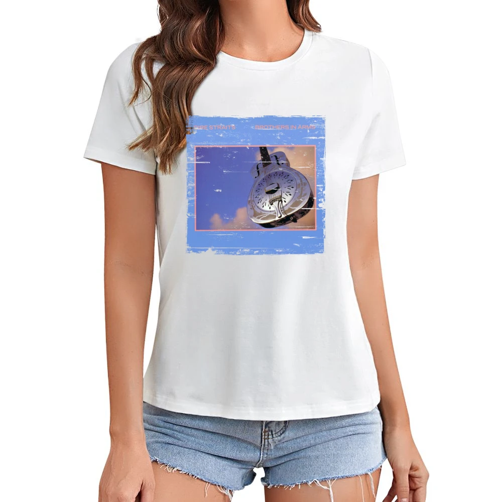 Dire Straits Brothers In Arms Album Cover Distressed Image Asian Size Women Ladies T-shirt