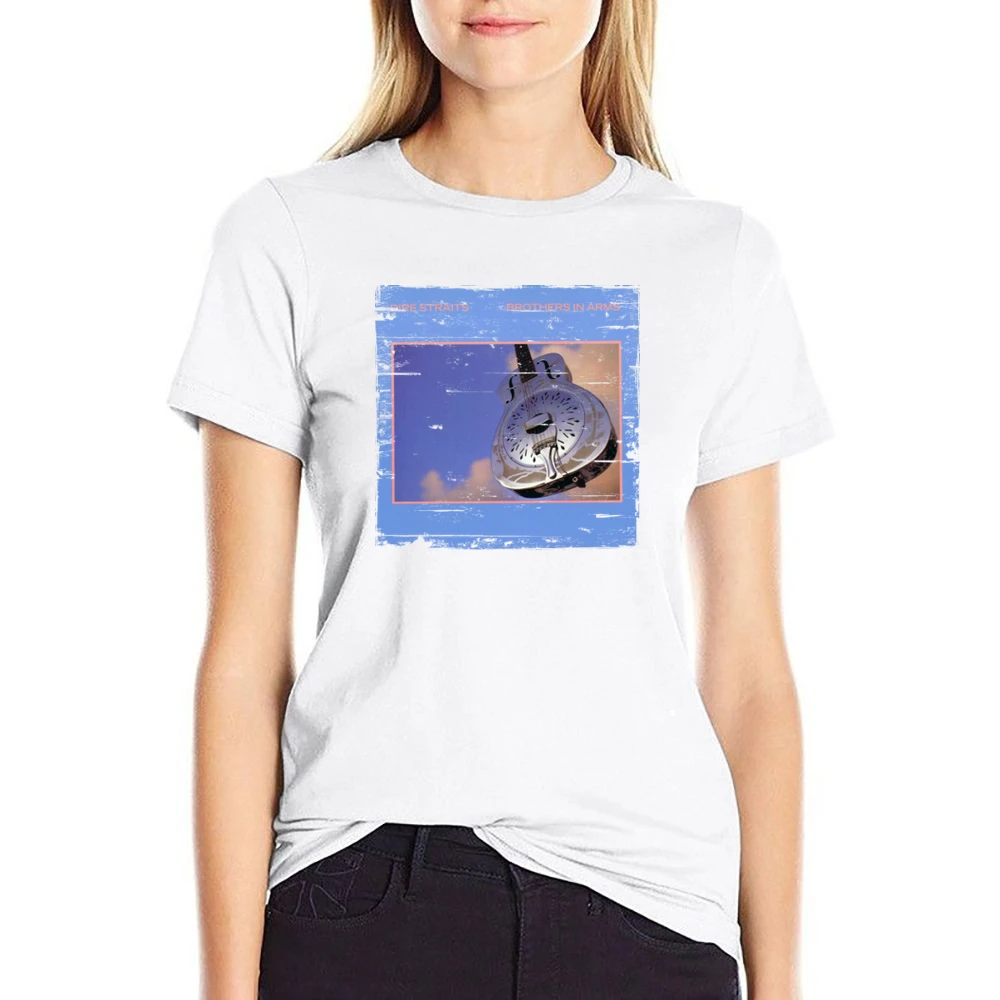 Dire Straits Brothers In Arms Album Cover Distressed Image US Size Women Ladies T-shirt