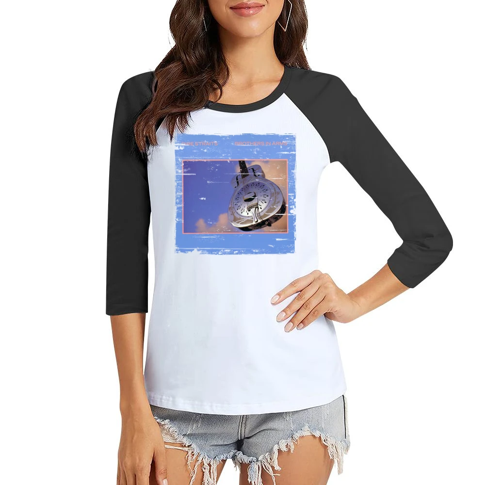 Dire Straits Brothers In Arms Album Cover Distressed Image Women Ladies 3-4 Sleeve T-Shirt
