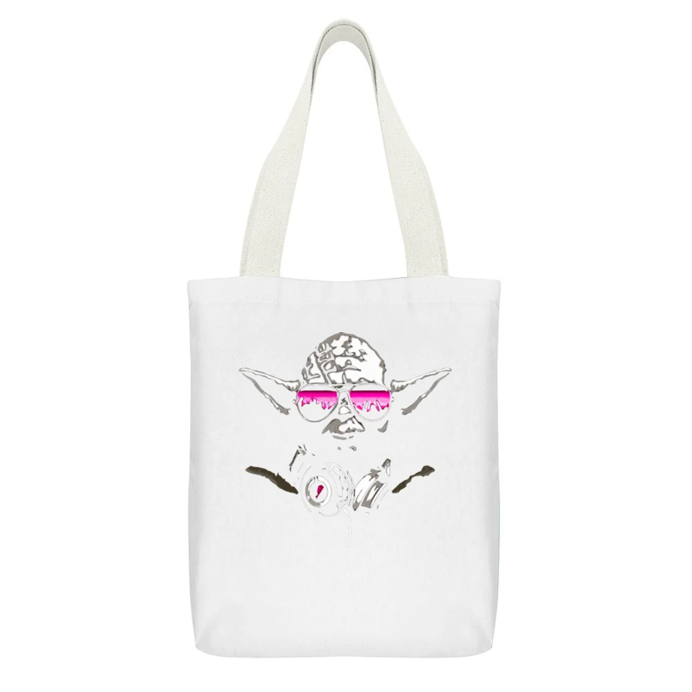 Dj Yoda Star Wars Retro Funny White Canvas Tote Shopping Bag With Interior Pocket