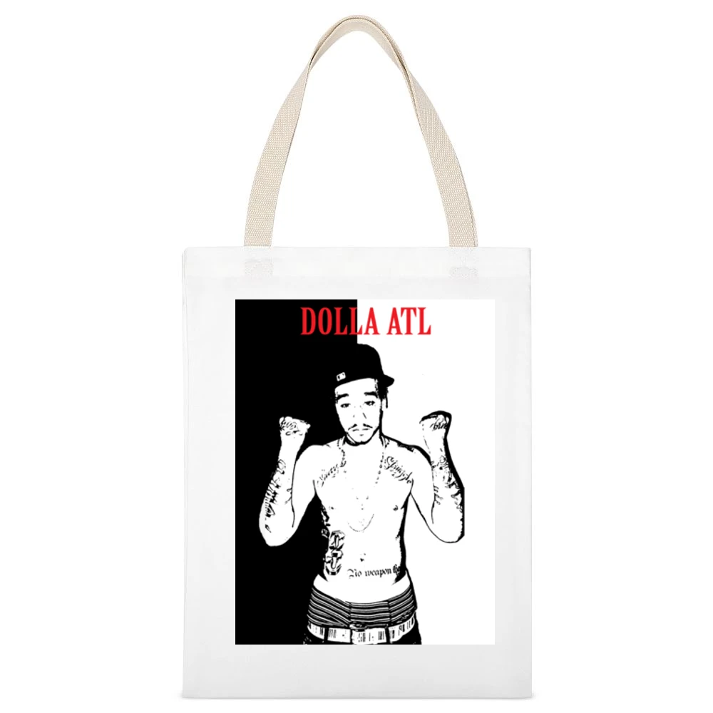 Dolla ATL Rapper Hip Hop White Canvas Tote Shopping Bag