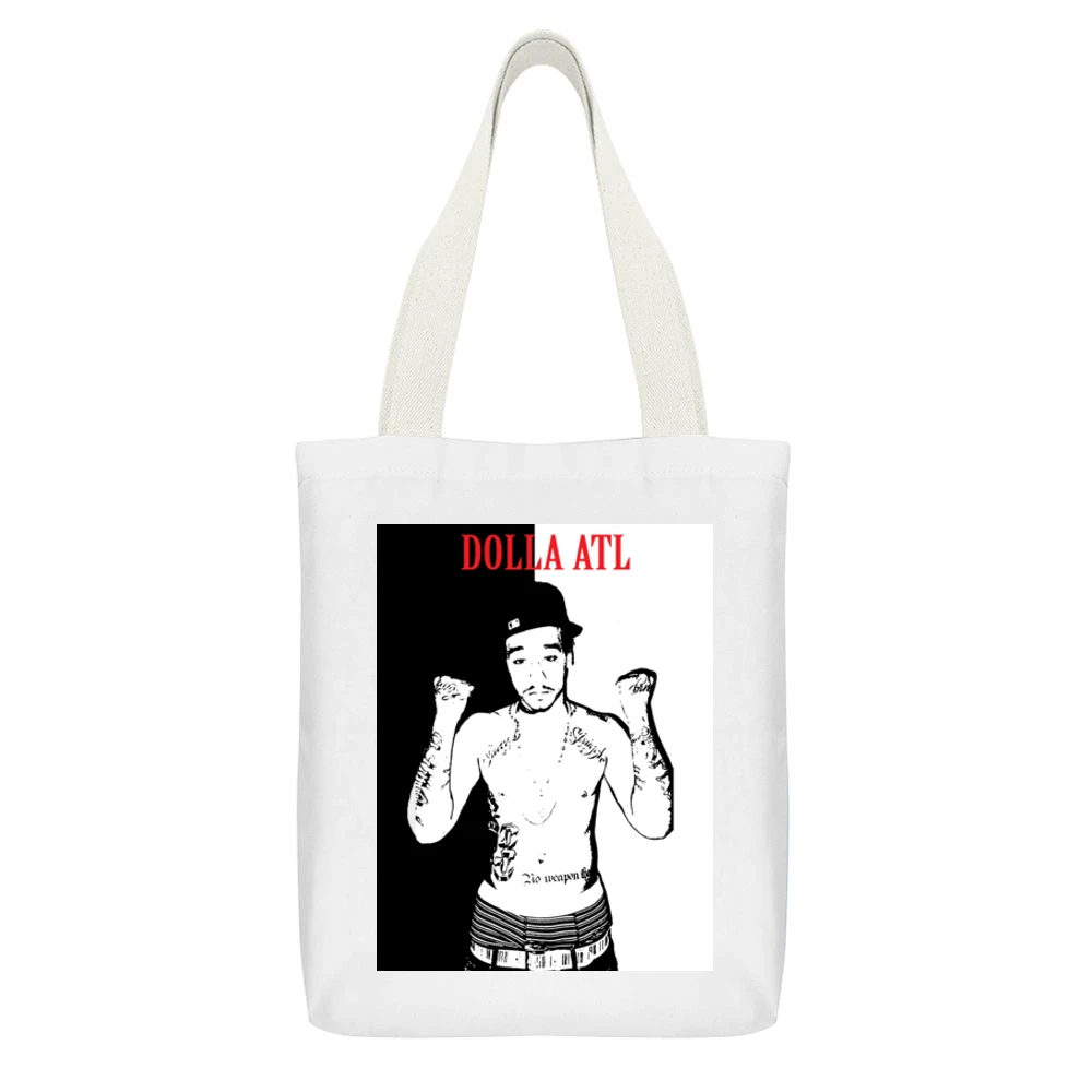 Dolla ATL Rapper Hip Hop White Canvas Tote Shopping Bag With Interior Pocket
