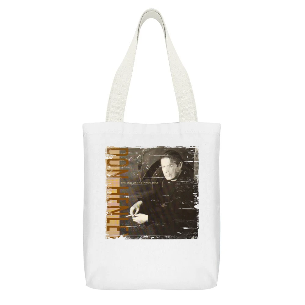 Don Henley The End Of Innocence Album Cover Distressed Image White Canvas Tote Shopping Bag With Interior Pocket