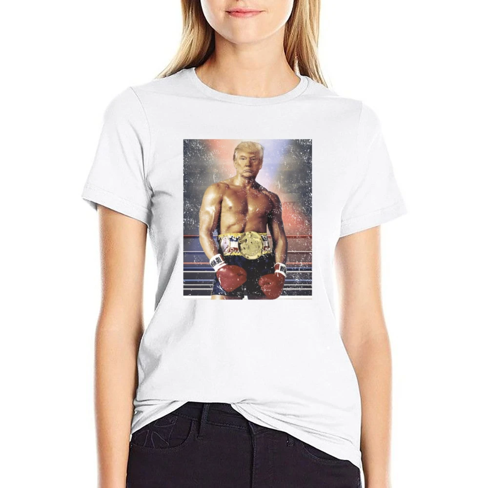 Donald Trump As Ivan Drago Rocky 4 Funny Distressed US Size Women Ladies T-shirt