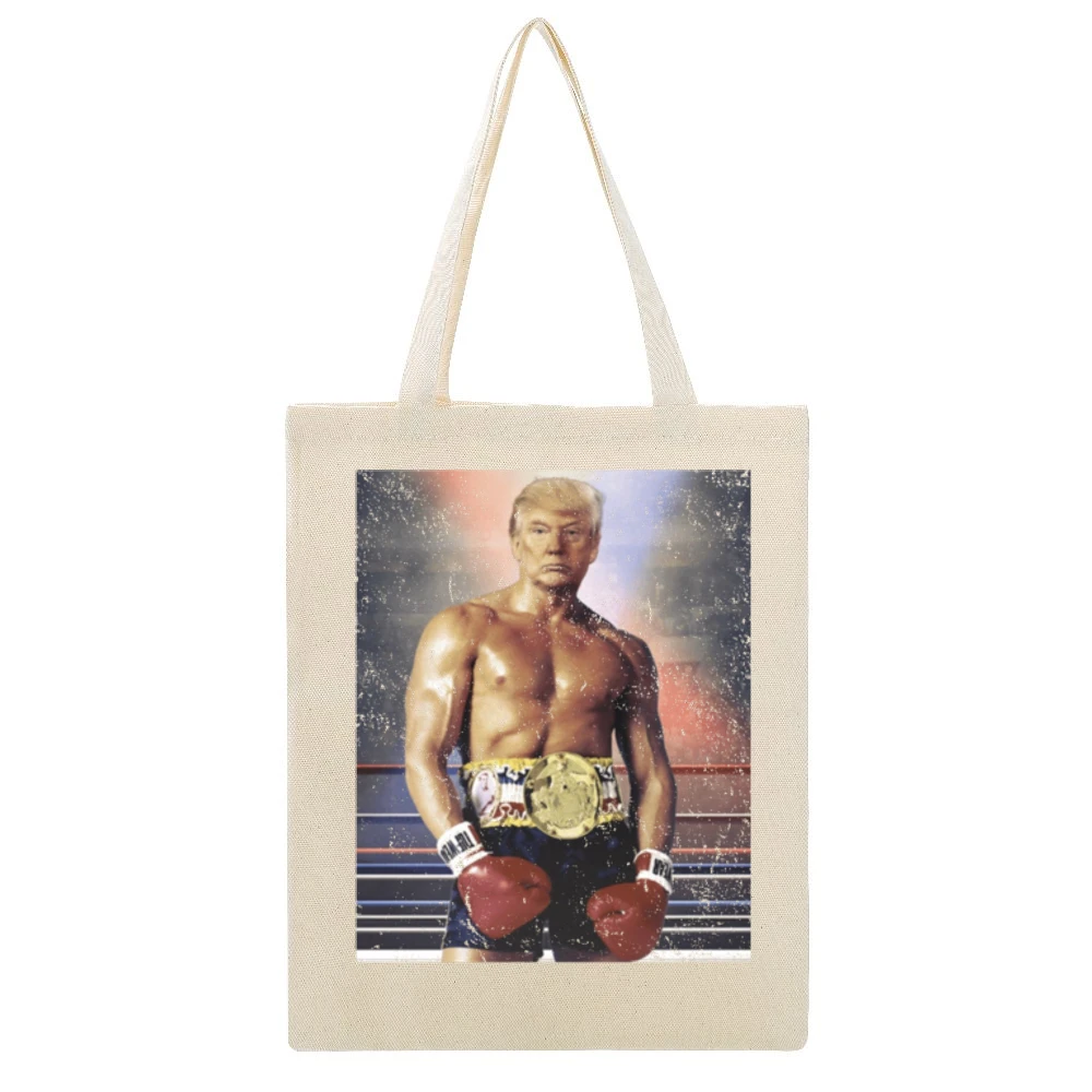 Donald Trump As Ivan Drago Rocky 4 Funny Distressed White Beige Canvas Tote Shopping Bag