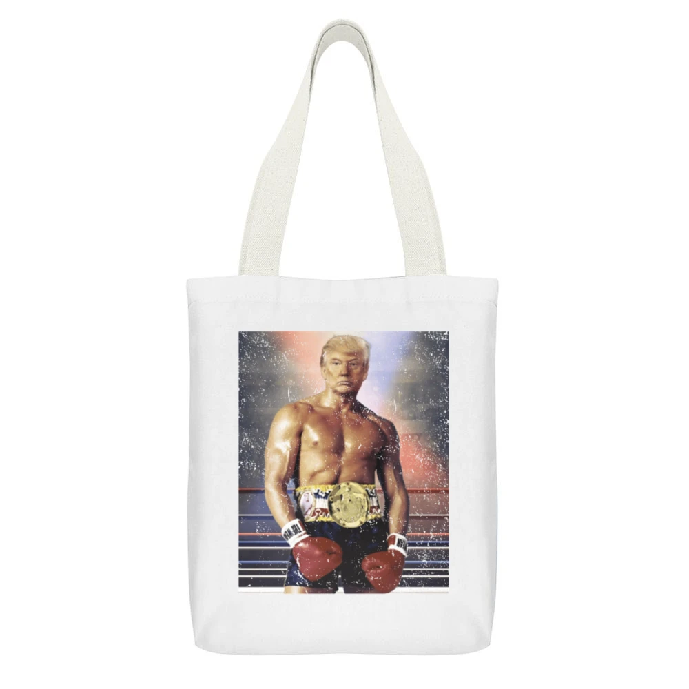 Donald Trump As Ivan Drago Rocky 4 Funny Distressed White White Canvas Tote Shopping Bag With Interior Pocket