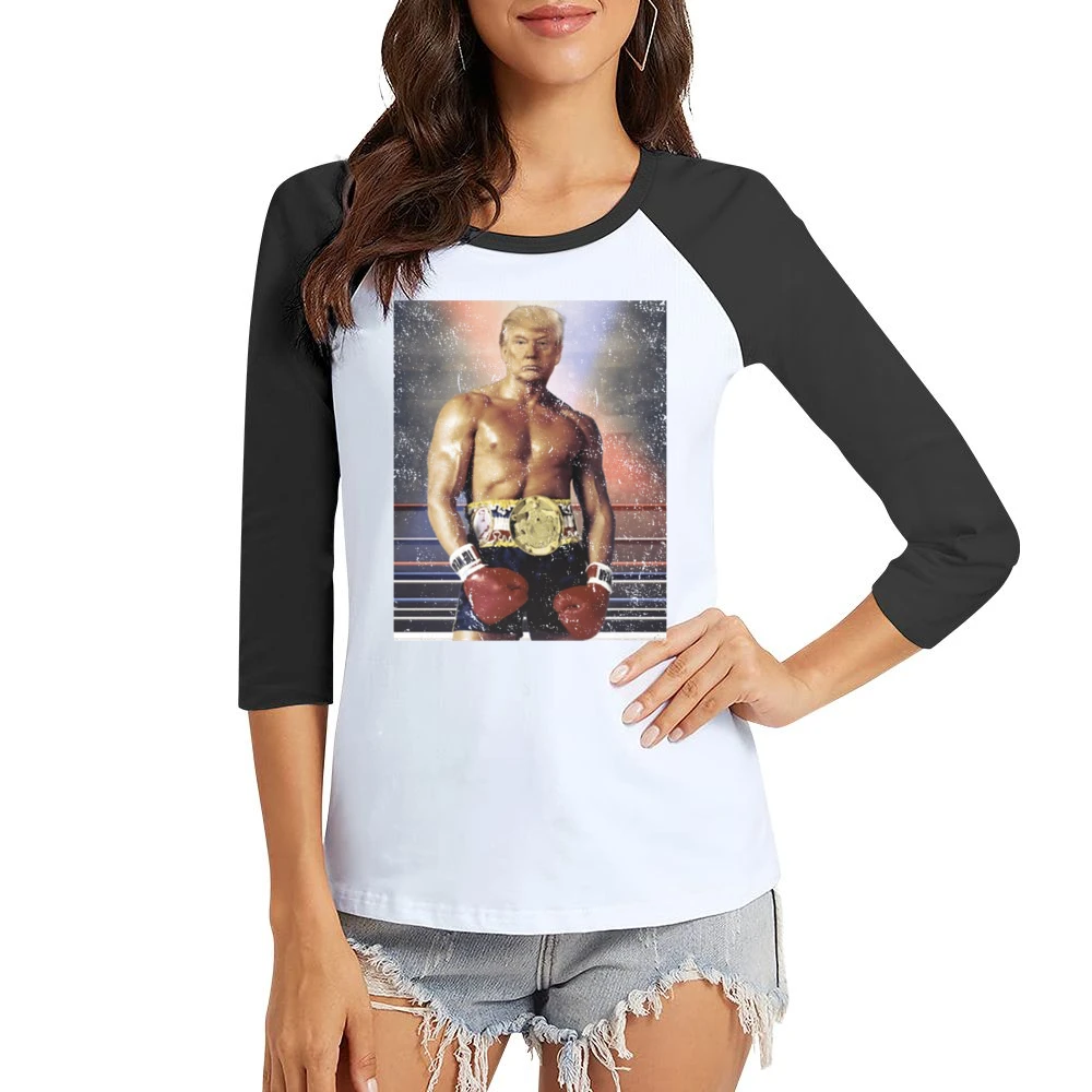 Donald Trump As Ivan Drago Rocky 4 Funny Distressed Women Ladies 3-4 Sleeve T-Shirt