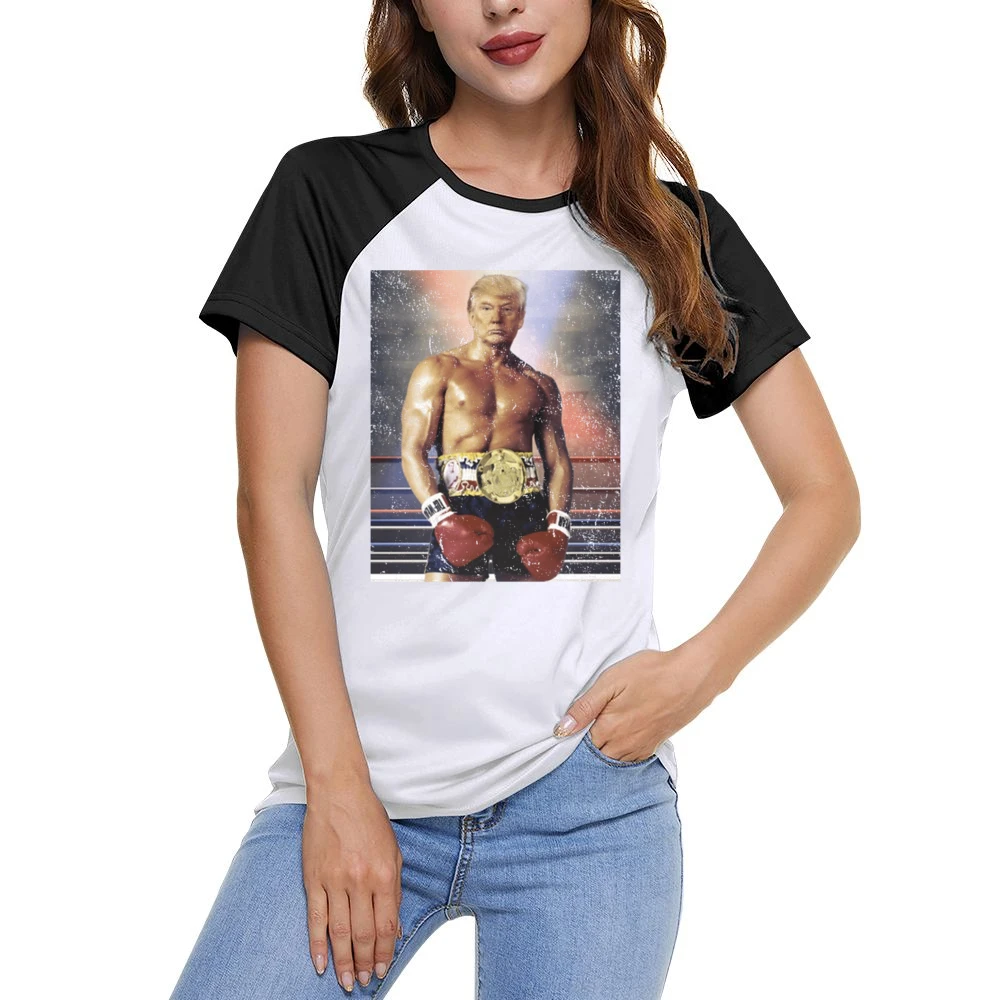 Donald Trump As Ivan Drago Rocky 4 Funny Distressed Women Ladies Short Sleeve T-Shirt