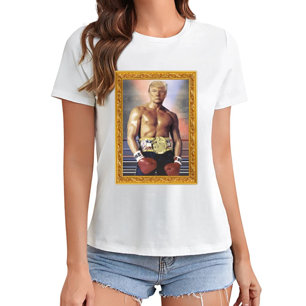 Donald Trump As Ivan Drago Rocky 4 Gold Frame Funny White Asian Size Women Ladies T-shirt