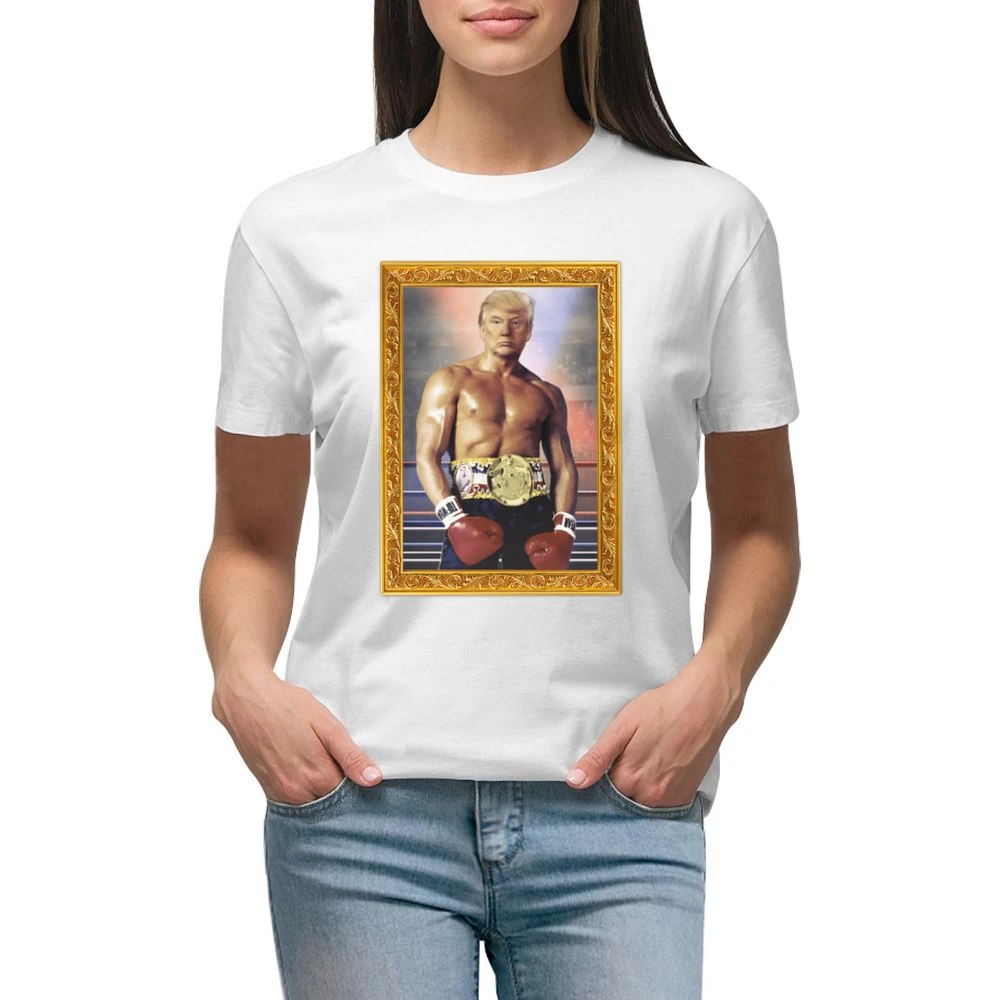 Donald Trump As Ivan Drago Rocky 4 Gold Frame Funny White Premium Women Ladies T-shirt