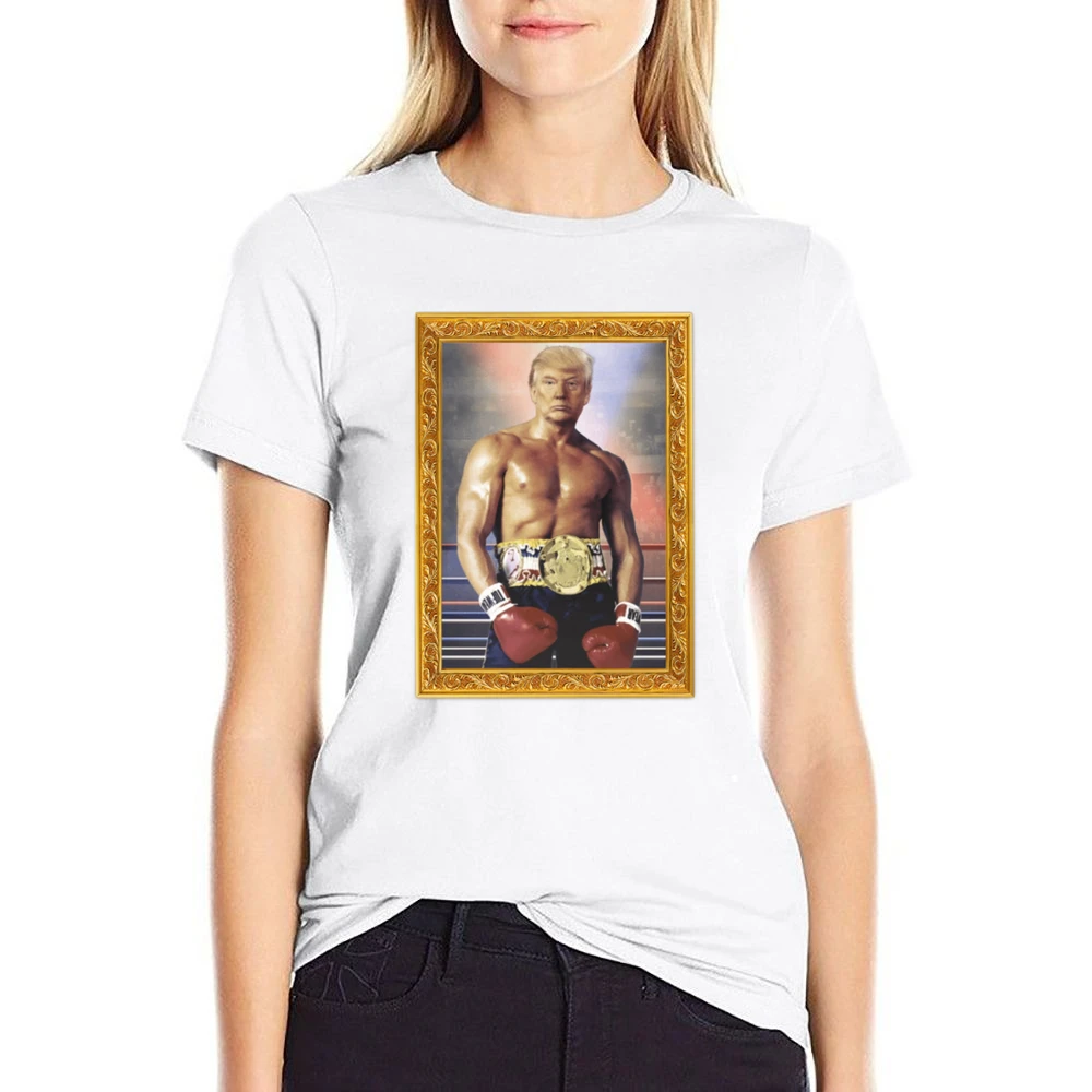 Donald Trump As Ivan Drago Rocky 4 Gold Frame Funny White US Size Women Ladies T-shirt